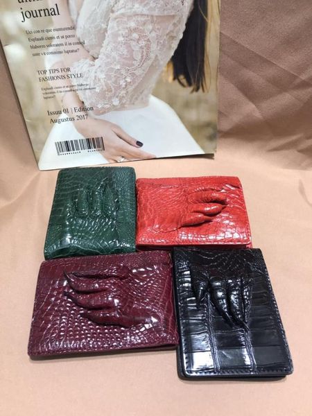 

wallets genuine crocodile skin wallet purse car drive license holder case alligator feet bank card red green purple, Red;black