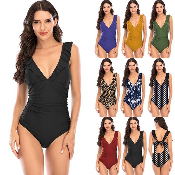 

bikini deep v solid color multi one piece swimsuit women's swimwear, White;black