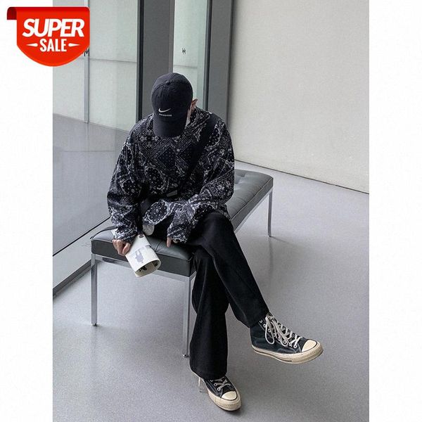 

intfeday south korea dadongmen trend retro cashew flower printed long sleeve shirt ruffian art youth #b050, White;black