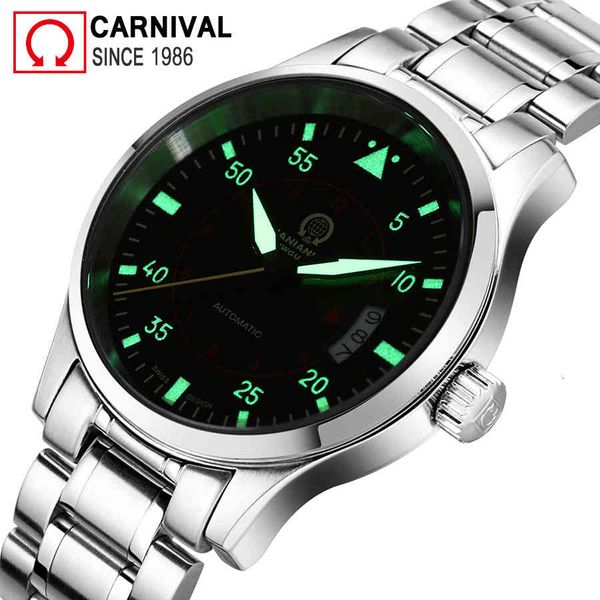 

carnival gentlemen pilot watches brand luxury lights automatic men mechanical men's, Slivery;brown