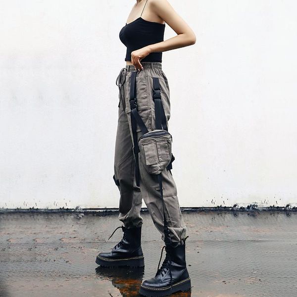 

women's pants & capris women strap detail cargo with 3d pocket fitted trousers, Black;white