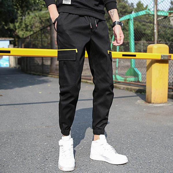 

tide brand men's korean version of the trend wild nine-point pants loose feet cotton casual trousers men tooling wind, Black