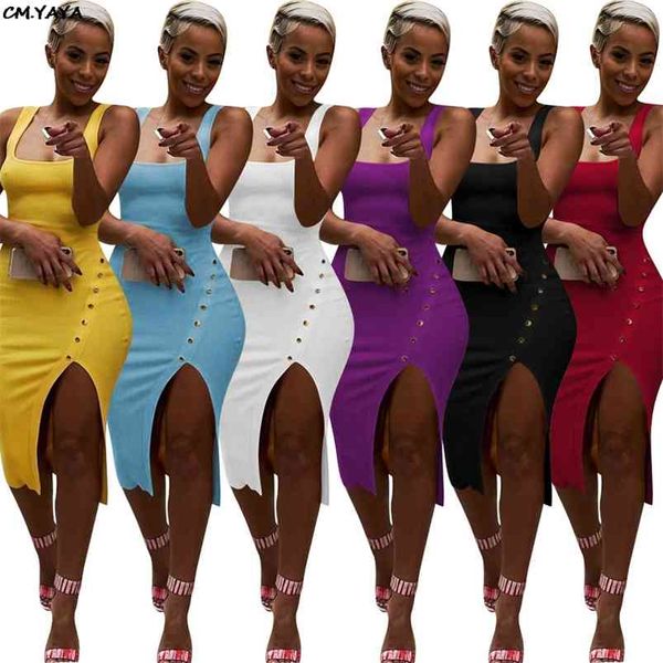 

women summer sleeveless side spit knitted bodycon midi tank dress knee length vintage party dresses vestidos lm9065 210623, Black;gray