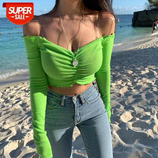 

women harajuku open back crop long sleeve cropped women t-shirt summer casual ruffles fashion t-shirt 2021 #v78e, White