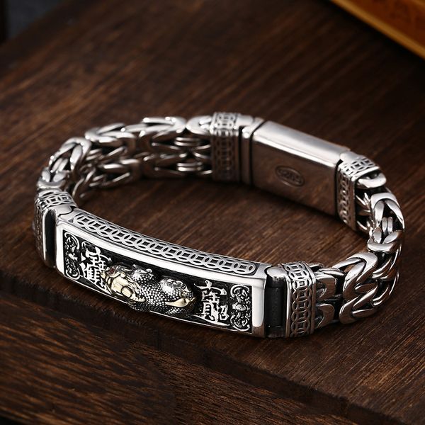 

new manual chinese style retro silver doublestranded peace tattoo money brave troops men039s bracelet personality pop retro lu8973439, Black