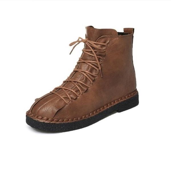 

boots leosoxs women ankle pu leather spring/autumn fashion ladies casual shoes lace-up short female 2021 flat, Black