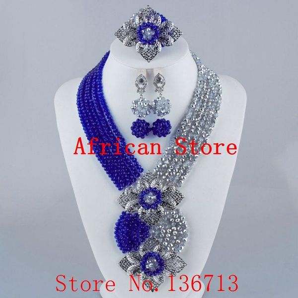 

earrings & necklace est african beads jewelry set 2021 nigerian wedding 7 color multi layer / women r997, Silver