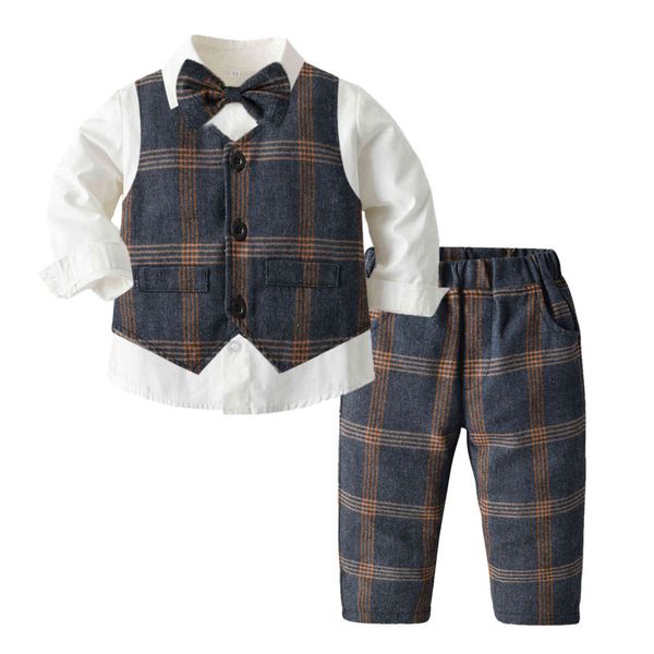 

new children's dress plaid vest long sleeve white shirt trousers boys' flower boy english suit children's suit