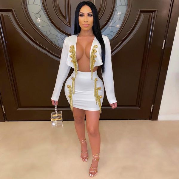 

casual dresses white black beading long sleeve two pieces set rayon bandage dress evening party, Black;gray