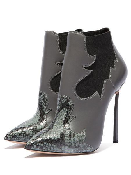 

boots fashion with pointed leather stitching and heel women's, Black