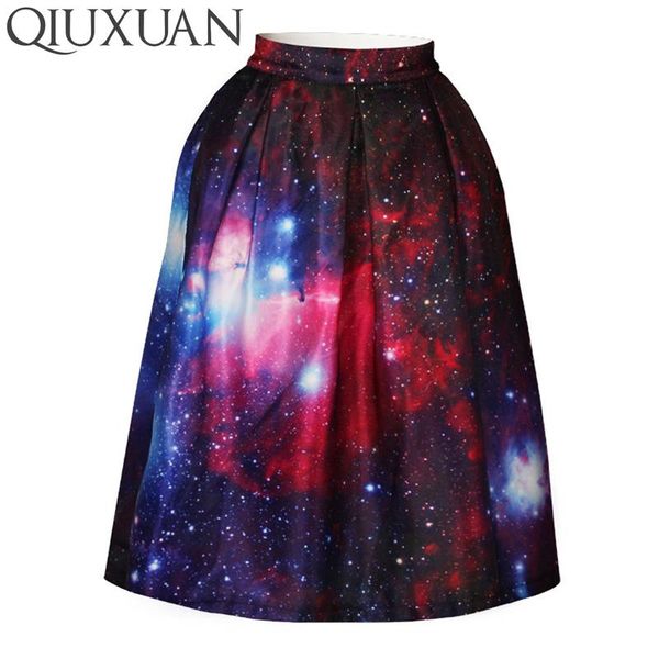 

skirts qiuxuan 2021 summer fashion 3d prints woman's high waist starry sky, Black