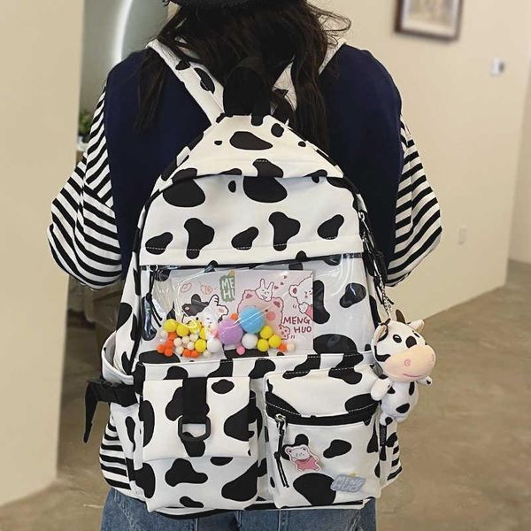 

backpack cow female multi-pocket transparent travel bag teenage portable computer