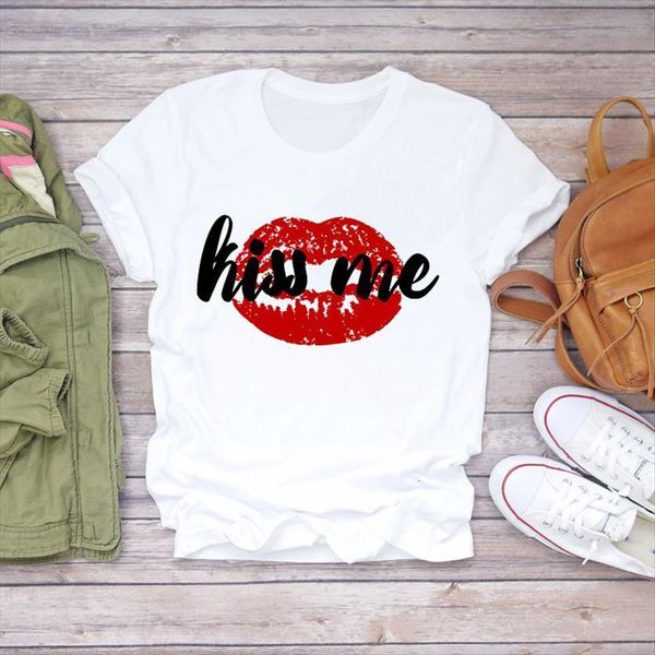 

lip cartoon printing casual womens t shirt 90s fashion print graphic female tee, White