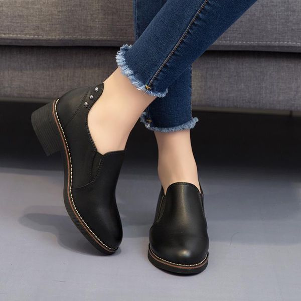 

dress shoes leisure basic pumps for women slip-on round toe square heel ladies med casual spring female single, Black