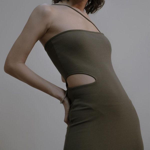 

cut out halter summer dress club wear for women outfits 2021 backless strap bodycon mini dresses n33-bb10, Black;gray