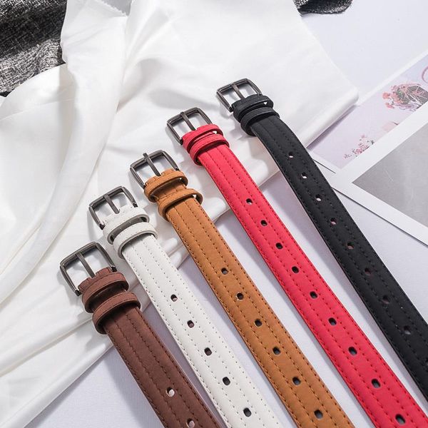 

belts simple fashion retro belt ladies korean porous hollow pu soft leather thin jeans women's black solid buckle sy5232, Black;brown