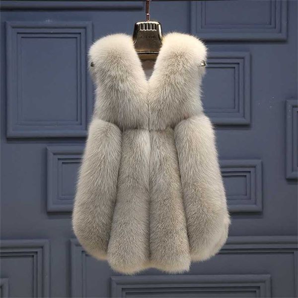 

women's vests winter fur coat oversized sleeveless jacket female warm fashion casual artificial 211120, Black;white
