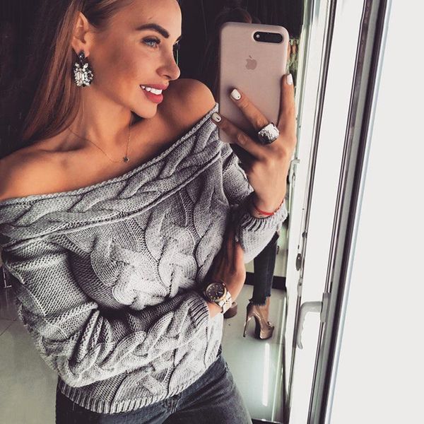 

women's sweaters 2021 fall/winter european and american sweater one-neck twist off-shoulder halloween women, White;black