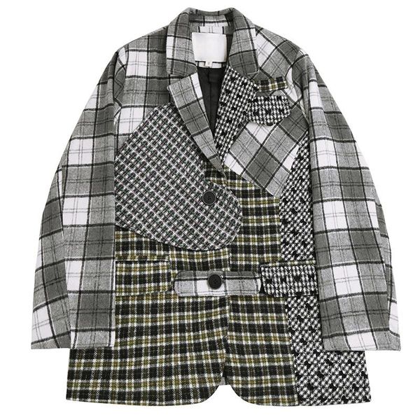 

women's suits & blazers liscn women gray plaid big size casual blazer lapel long sleeve loose fit jacket fashion tide spring autumn 202, White;black
