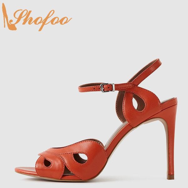 

red sandals woman stilettos buckle strap super high thin heel fashion concise large size 13 15 casual mature summer shofoo, Black