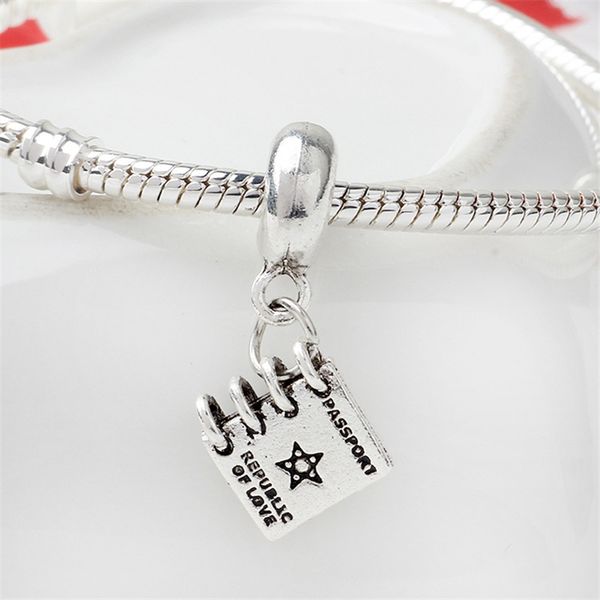 

passport of love dangle alloy charm bead big hole fashion women jewelry european style for pandora diy bracelet necklace panza006-22, Bronze;silver