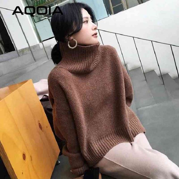 

winter korean styleturtleneck thick women's sweater loose solod female knit woman sweaters autumn fashion warm pullover 210521, White;black