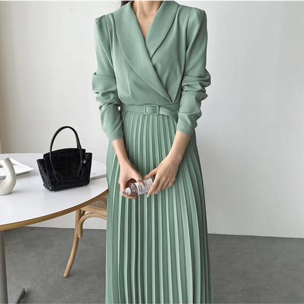 

[ewq] Autumn Long Sleeve Women Dresses Simple And Fashionable Elegant Modern Panelled Green Robe Blazer 16q498, Black;gray