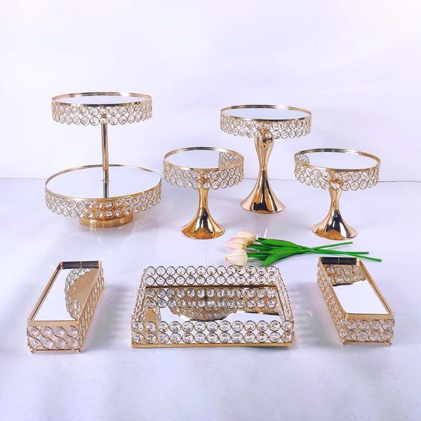 

other bakeware 2021 4-7pcs gold mirror cupcake stand crystal metal creative home large fruit plate basket set cake tool