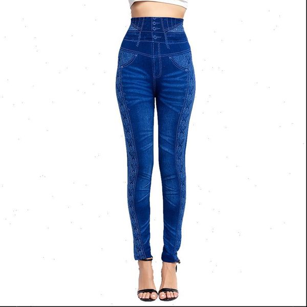 

women womens leggings push up seamless high waist warm jeans spring elastic faux denim jeggings pants leggins mujer 3xl, Black