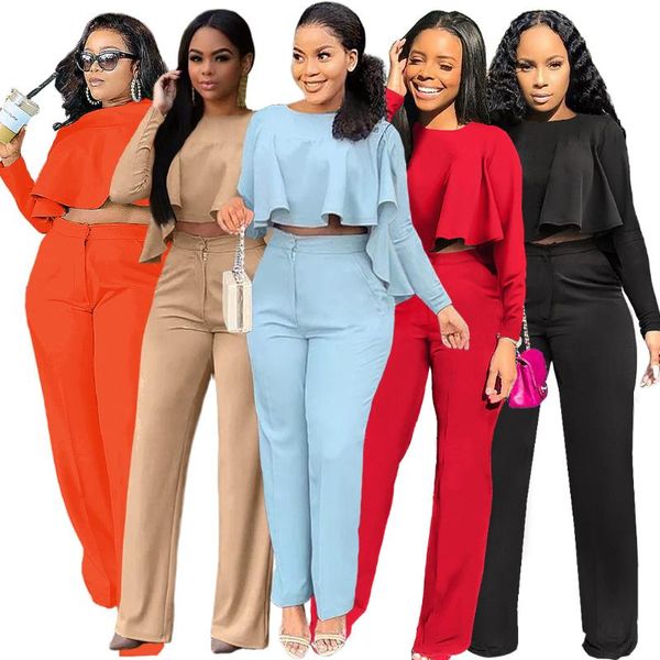 

women's two piece pants autumn and winter women tracksuit set shirt long wide sportsuit solid color loose matching outfit, White