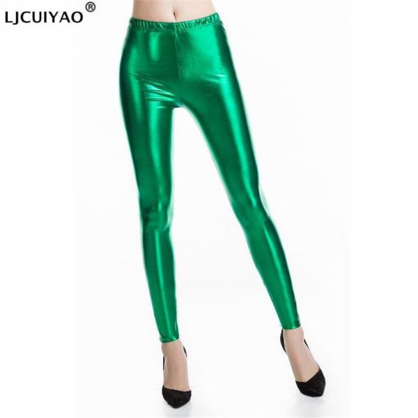 

women's leggings ljcuiyao fitness laser reflective punk rock pu faux leather women silver gold metallic bright pants shining plus size, Black