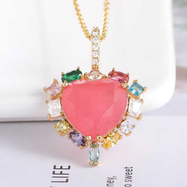 

pendant necklaces luxury big heart zircon elegant charm multicolor crystal for women rainbow stone wedding bridal jewelry gift, Silver