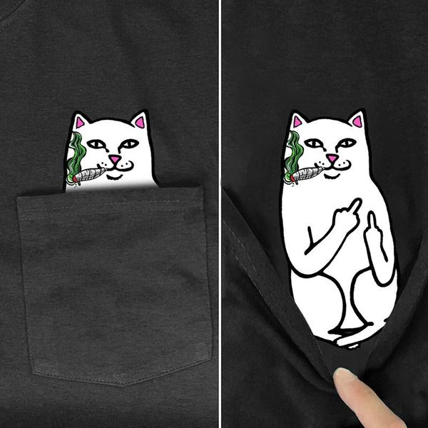 

men's t-shirts black cotton t-shirt brand pocket cute cat smoking 3d printed tshirt casual shirts funny cottons tee harajuku drop, White;black