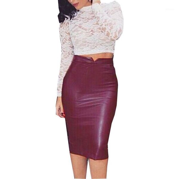 

skirts women pu leather skirt autumn streetwear casual office work wear bodycon pencil high waist long velvet jupe, Black