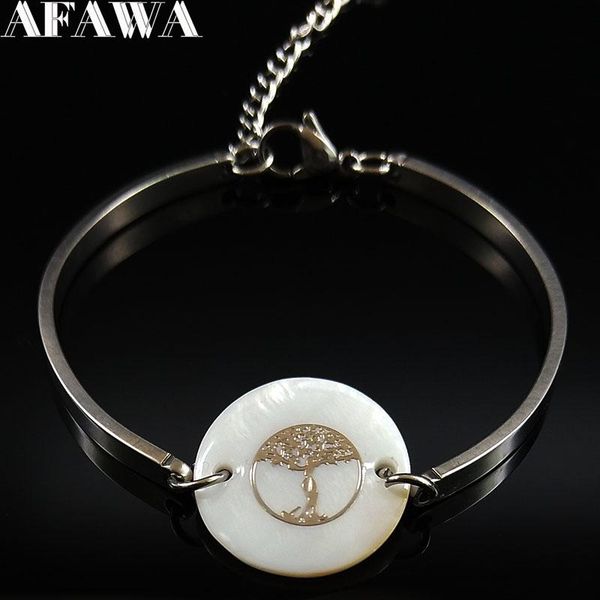 

fashion silver color stainless steel shell bangle for women tree of life bracelets & bangles jewelry bijoux b18340, Black
