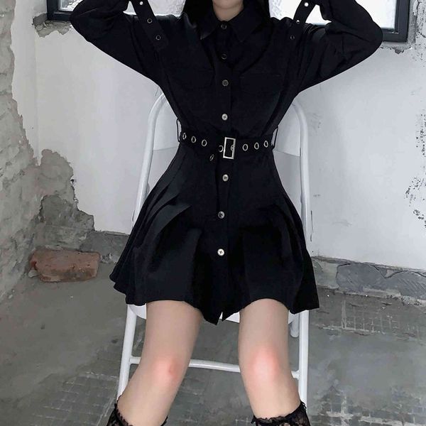 

casual dresses fashion women black dark retro gothic skinny single-breasted long sleeve solid fall clothes for vwch, Black;gray