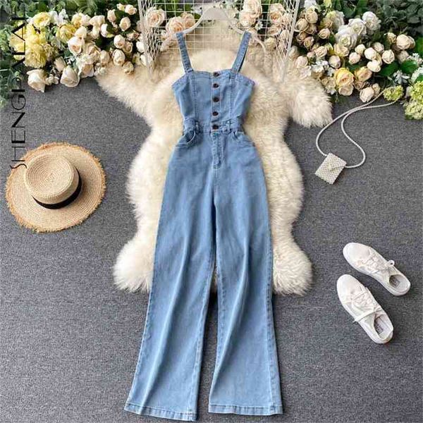 Summer Women Retro Color Colore Solido Casual Denim Tuta Sexy Tube Brependers Blue Tuta Femmina QV25205 210427