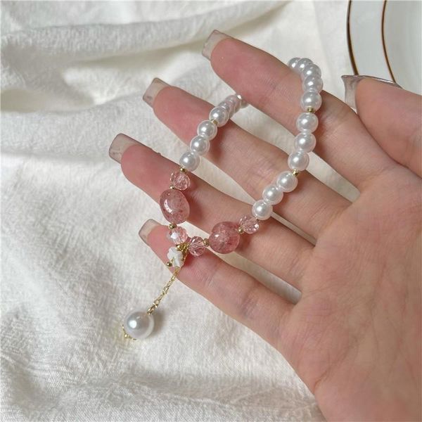 

beaded, strands fashion retro sweet simple round bead bracelet strawberry crystal wild, Black