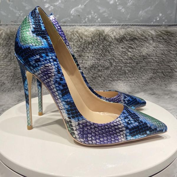 

dress shoes noenname_nul-12cmfashion women's snake ultra high heels, pointed no shoelaces, party, blue10cm, Black