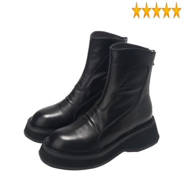 

boots ankle bottom autumn thick british increase platform zipper classic black genuine leather shoes winter fleece short