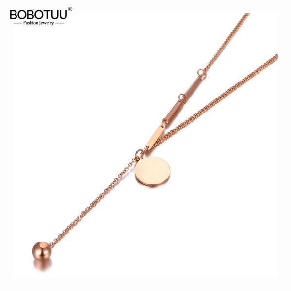 

chokers bobotuu fashion bohemia titanium stainless steel round tag chain choker necklace beach ball pendant for women bn20101, Golden;silver