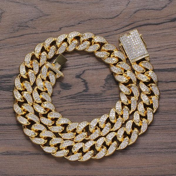 

20mm width men's iced out brass cz clasp stainless steel cuban chain necklace and bracelets hip hop jewelry bc011 chains, Silver