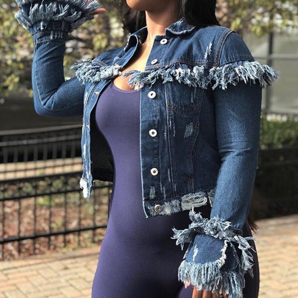 

autumn winter women tassel denim jacket 2020 boyfriend wind jean jacket loose long sleeve female coat streetwear female, Black;brown