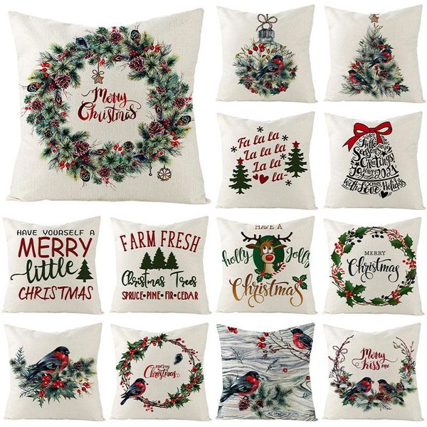 

1pcs 43*43cm christmas santa claus pattern cotton linen throw pillow cushion cover car home sofa decorative pillowcase 40661 cushion/decorat