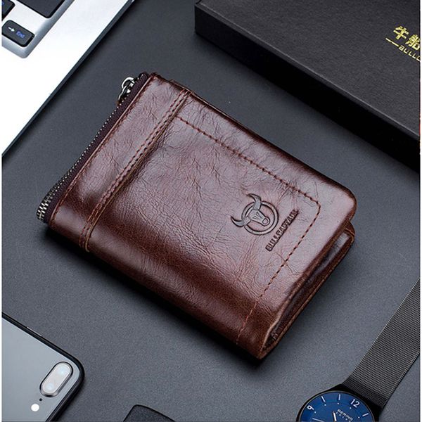 

bags men's thickened head leather large capacity business 2021 horizontal youth wallet, Black;red