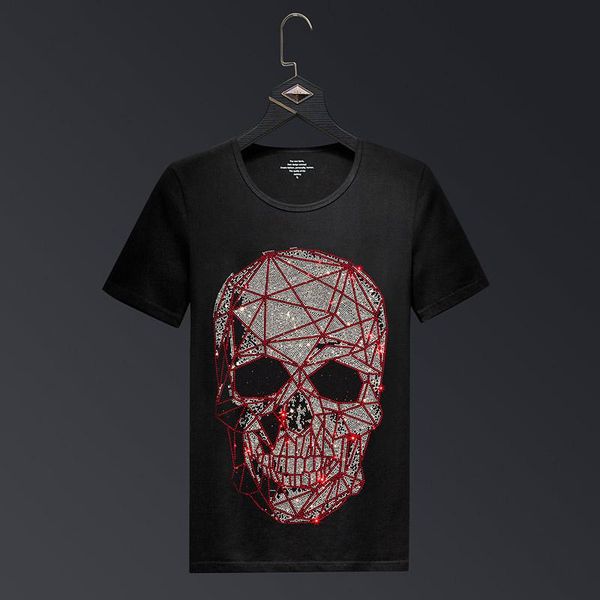 

men's t-shirts plus size 2021 fashion skull rhinestones t shirts men brand short sleeve man streetwear o neck slim tshirts calaveras ca, White;black