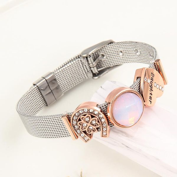 

bangle opal multi- stainless steel mesh european and american queen fan bracelet heart-shaped guardian lady controlled size gift, Black