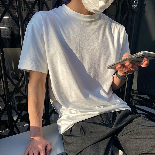

men's t-shirts summer short-sleeved t-shirt men fashion gray black white stand-up collar t shirt streetwear korean loose casual tshirt, White;black