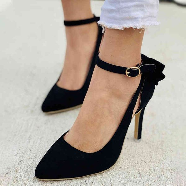 

sandals women pointed to the bowknot pumps ankle brace high heels buckle thin shoes big spring size ladies wedding party rnx9, Black