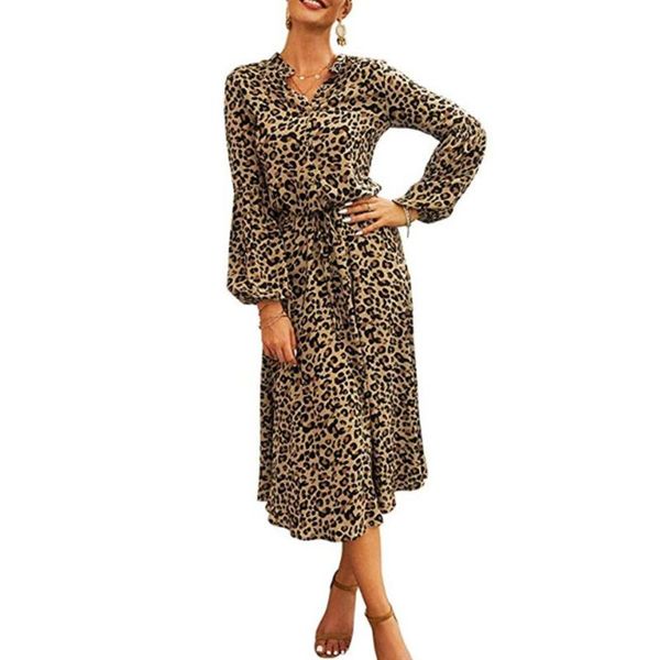 

casual dresses women summer maxi dress long sleeve leopard print boho beach party vestidos, Black;gray